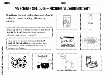 Mixtures And Solutions Worksheet Unique Sol 5 4e Mixtures Solutions 