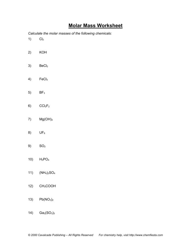 Molar Mass Worksheet Db excel