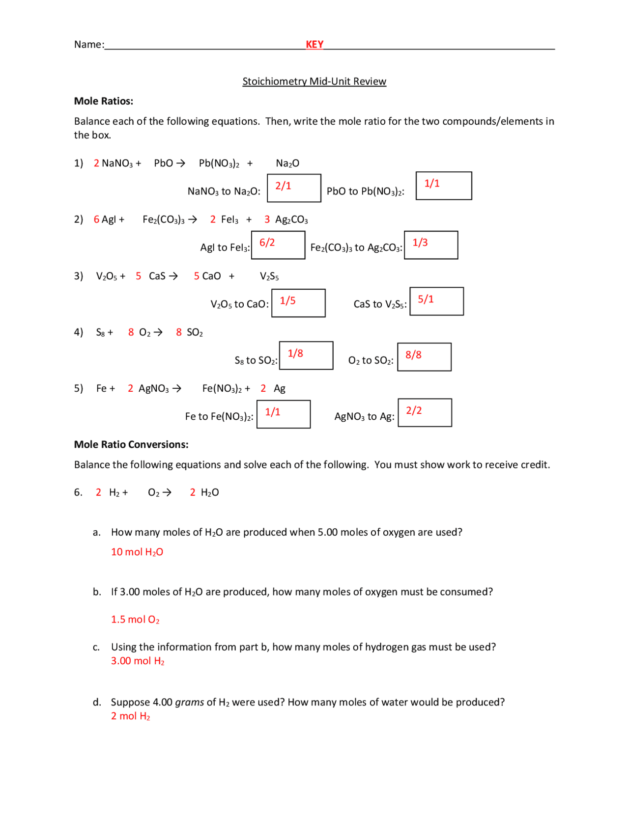 Molar Ratio Practice Problems Exercises Stoichiometry Docsity 