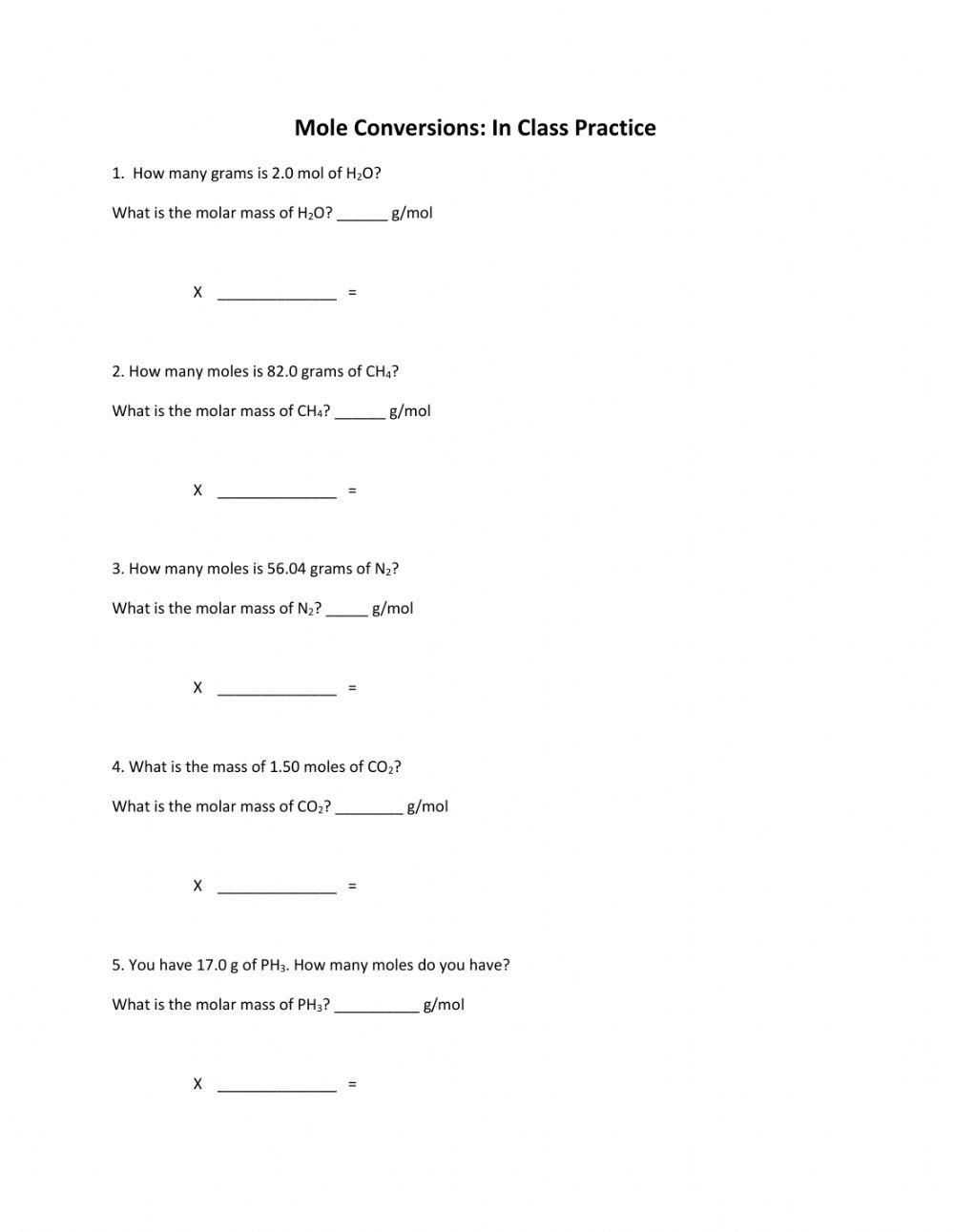 mole conversion worksheet