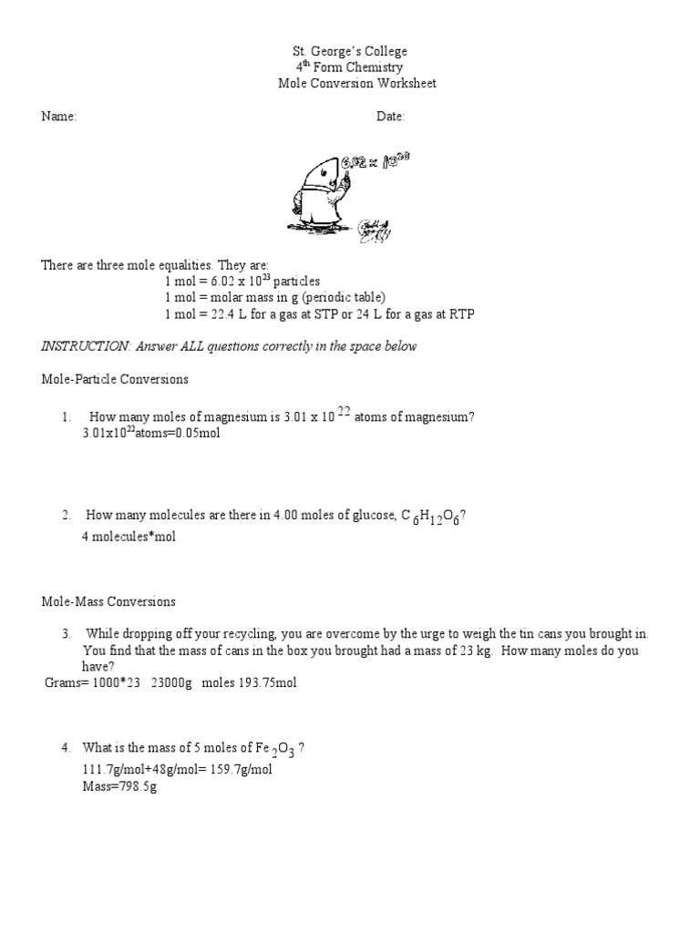Mole Conversions In class Practice Worksheet Live Worksheets 