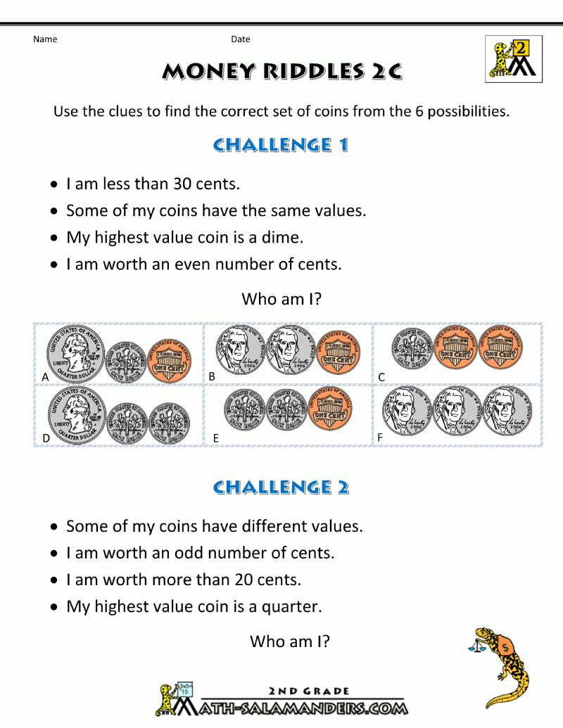 Money Math Worksheets Money Riddles