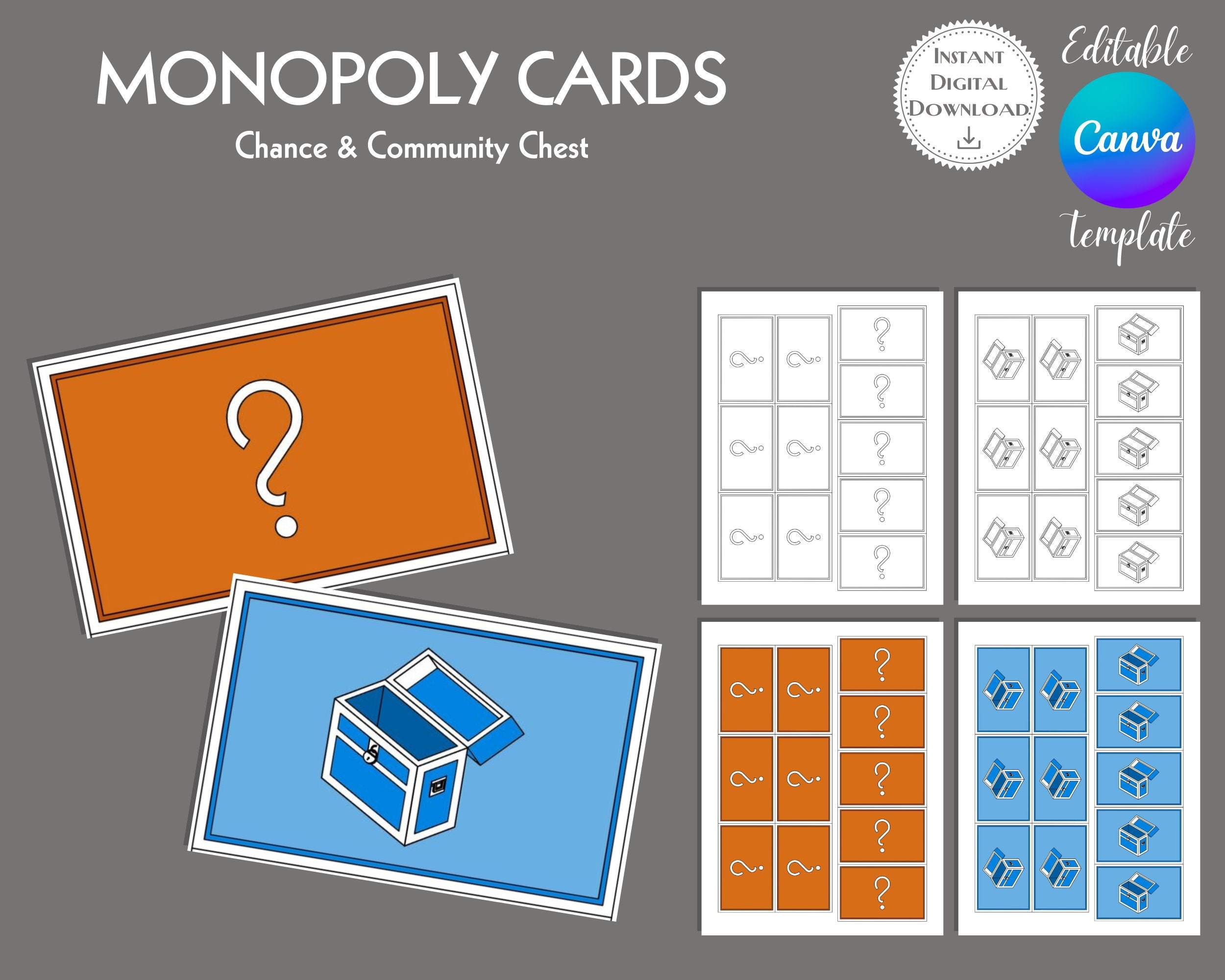 Monopoly Cards Editable Canva Template Chance And Community Chest 