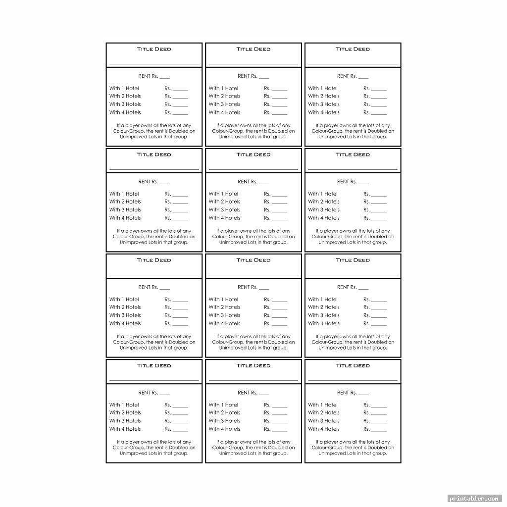 Monopoly Deed Cards Printable Gridgit
