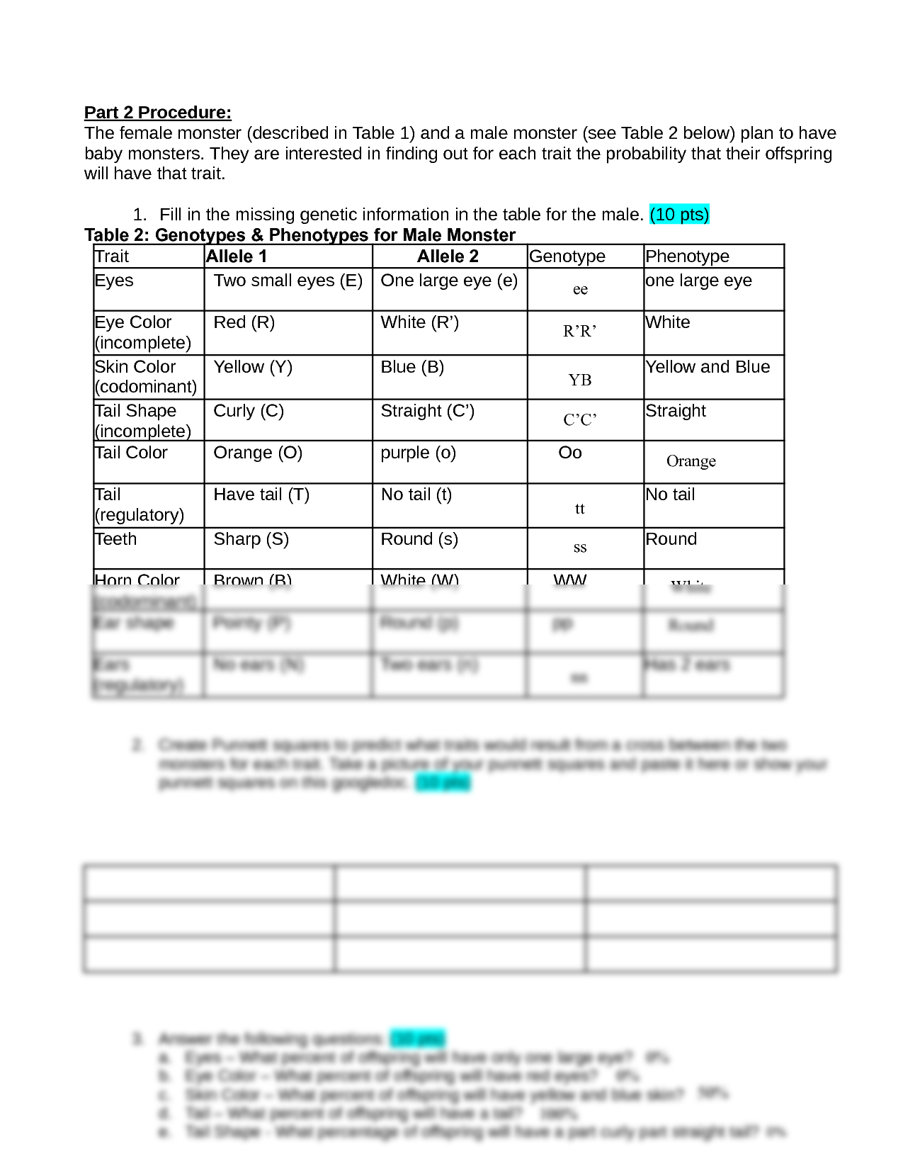 Monster Genetics Lab Activity Worksheets Library