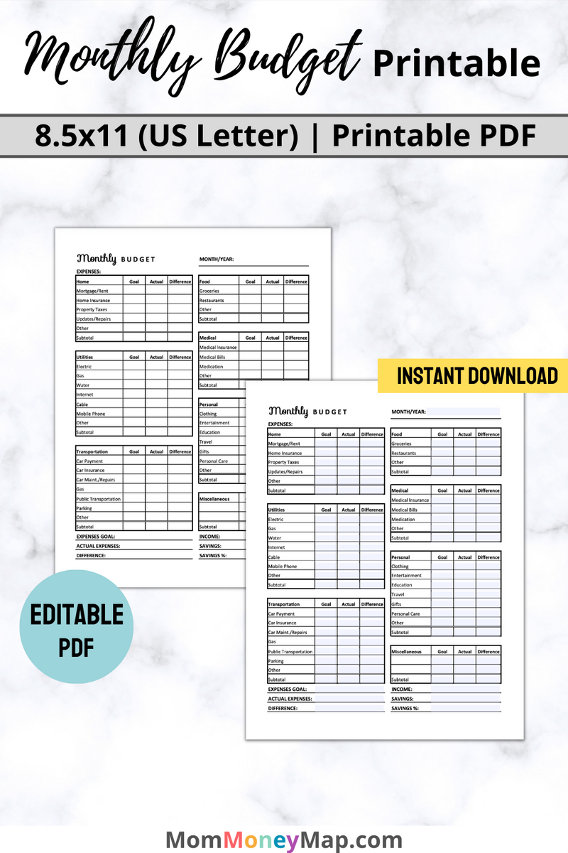 Monthly Budget Printable PDF Worksheets Library