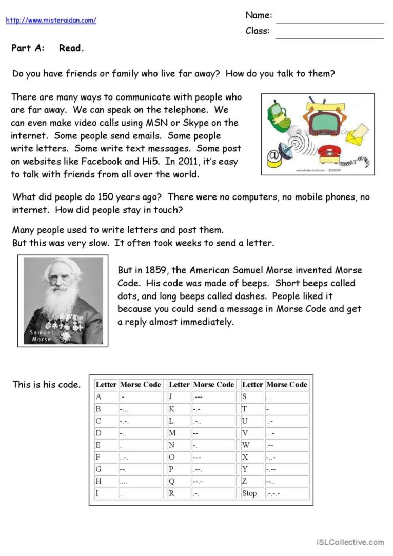 Morse Code Reading For Detail deep English ESL Worksheets Pdf Doc 