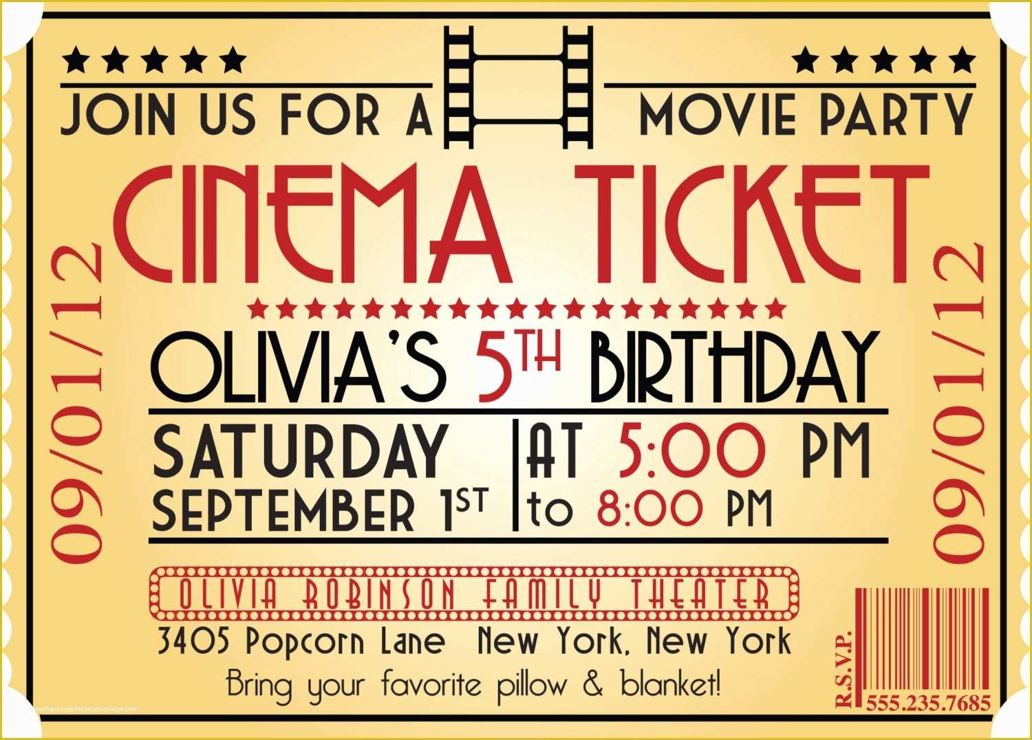 Movie Party Invitations Free Template Of Movie Ticket Birthday 