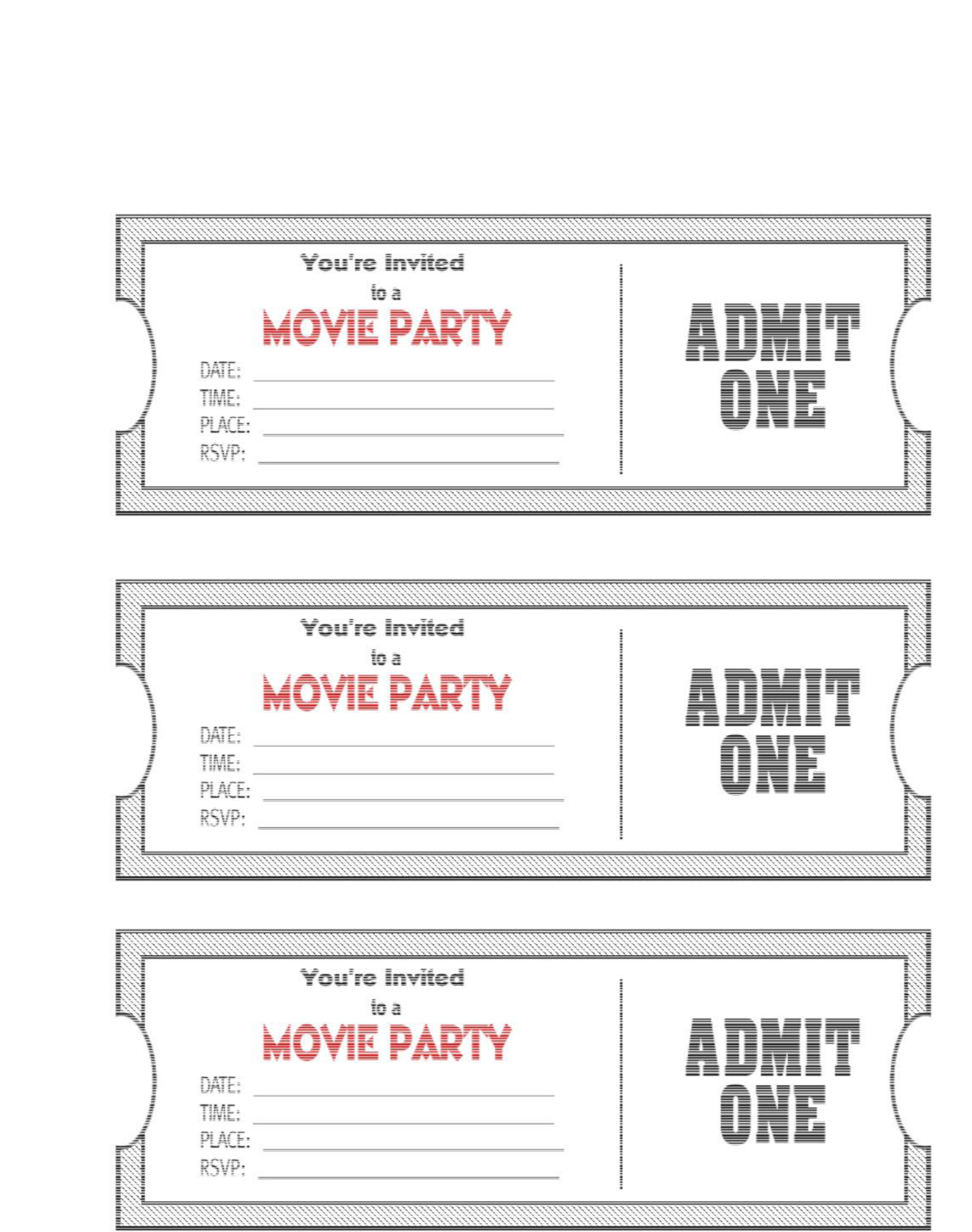 movie ticket invitation template free printable