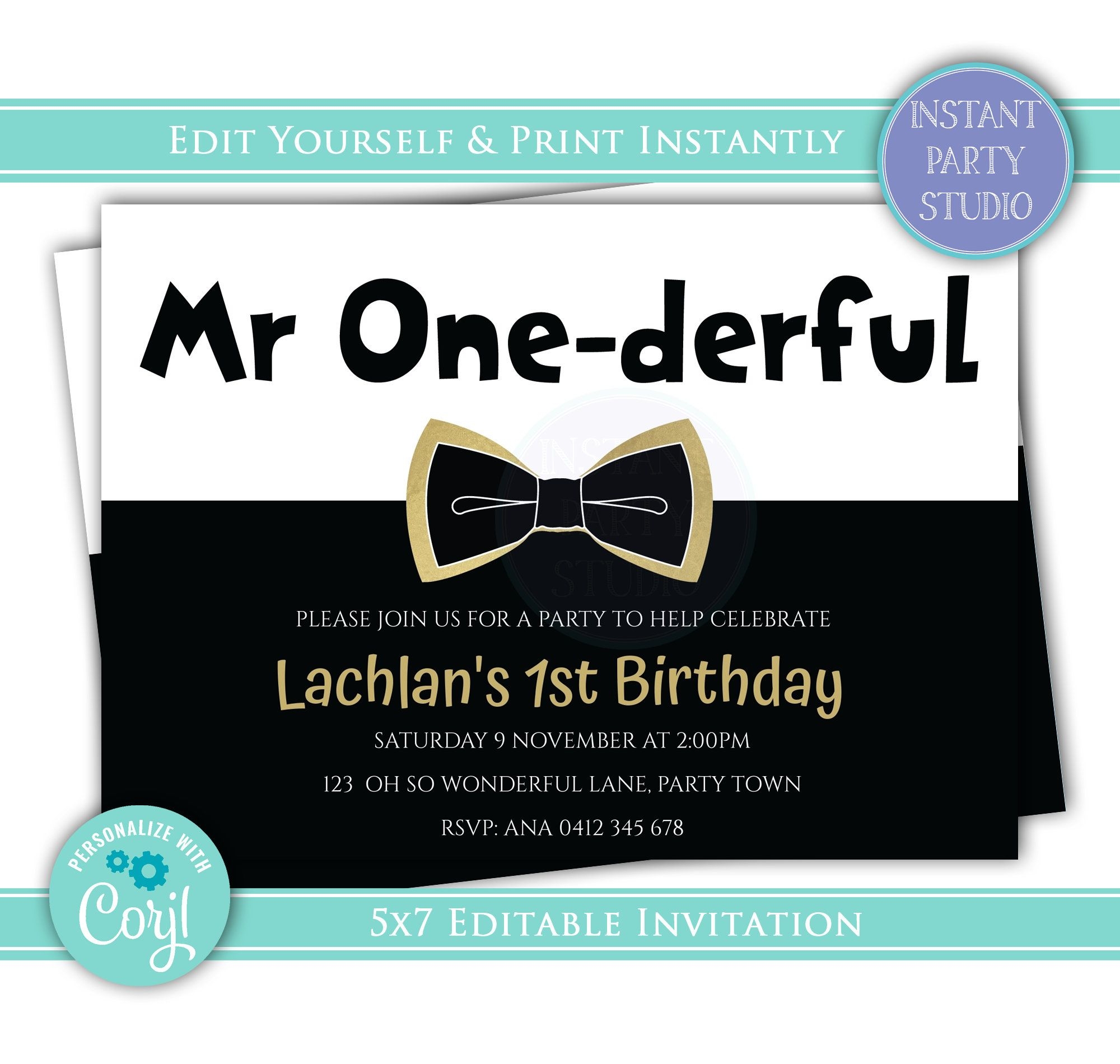 Mr Onederful Birthday Invitation Template