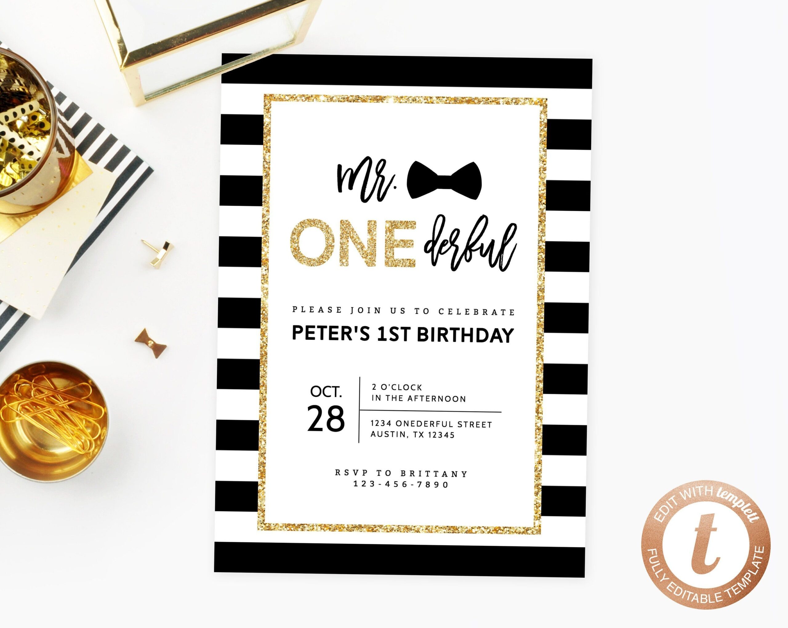 Mr Onederful Birthday Invitation Template