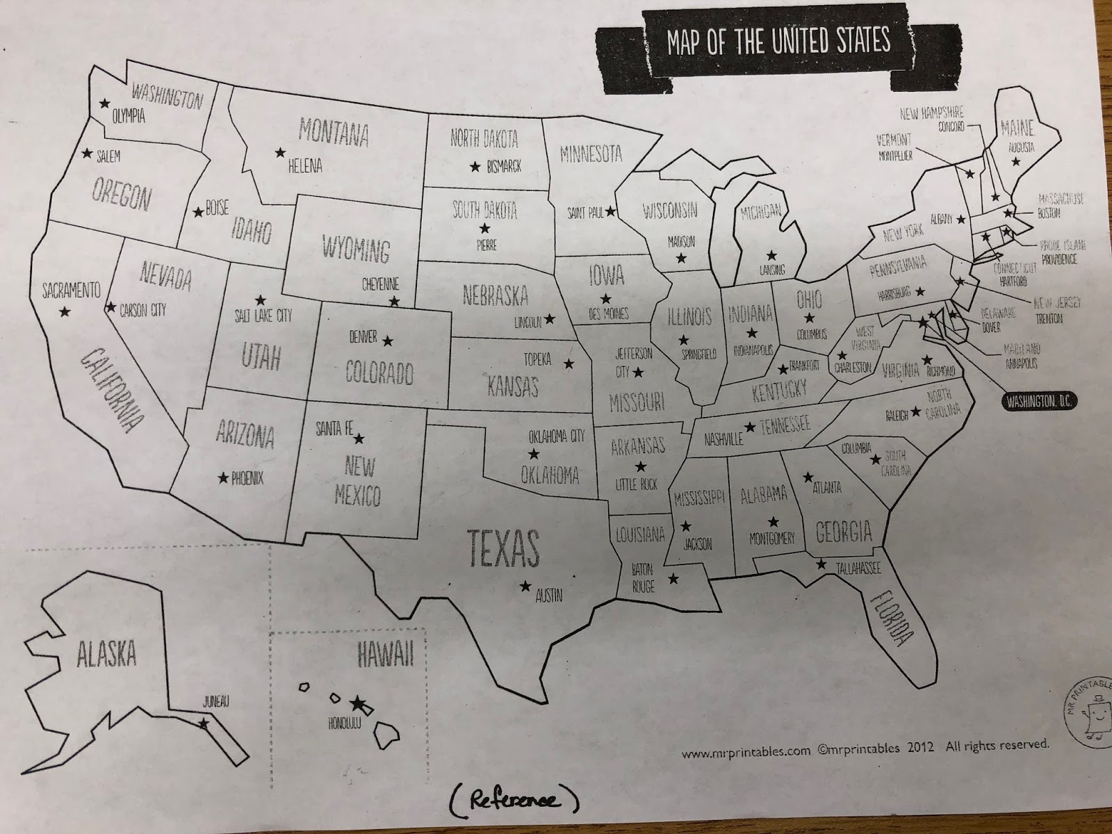 5th grade states and capitals printable flash cards