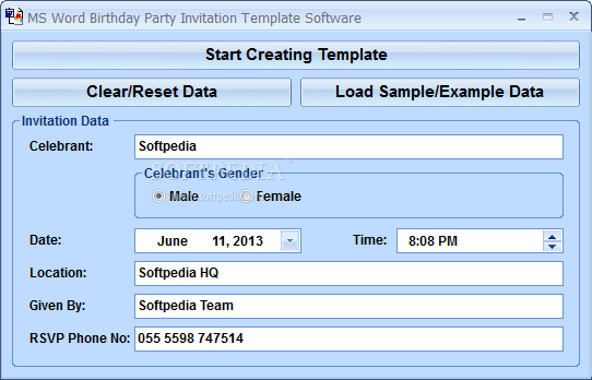 MS Word Birthday Party Invitation Template Software Download Screenshots