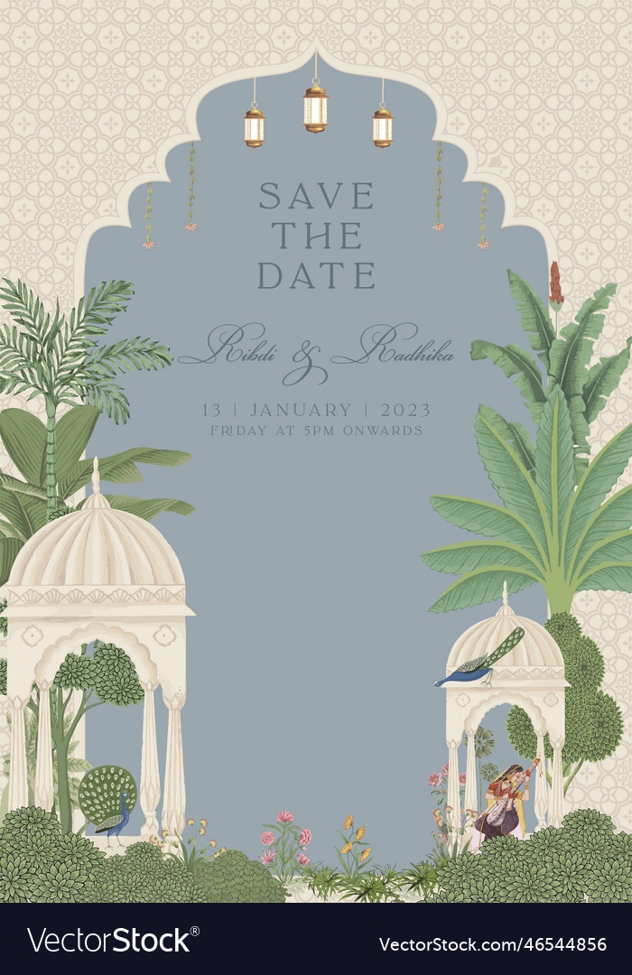 Mughal Wedding Invitation Card Design Royalty Free Vector