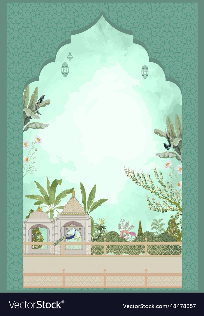 Mughal Wedding Invitation Card Design Template Vector Image