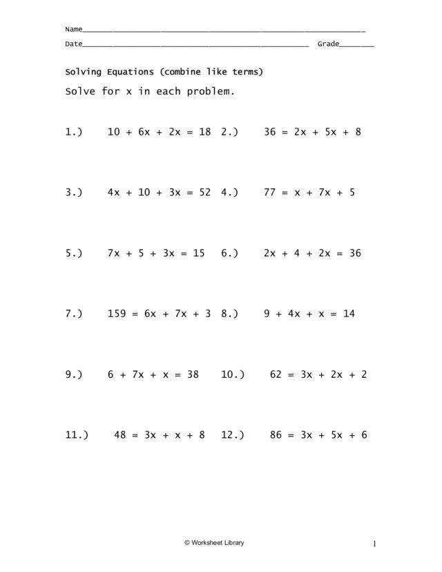 Multiple Step Equations Worksheet Equations Worksheets