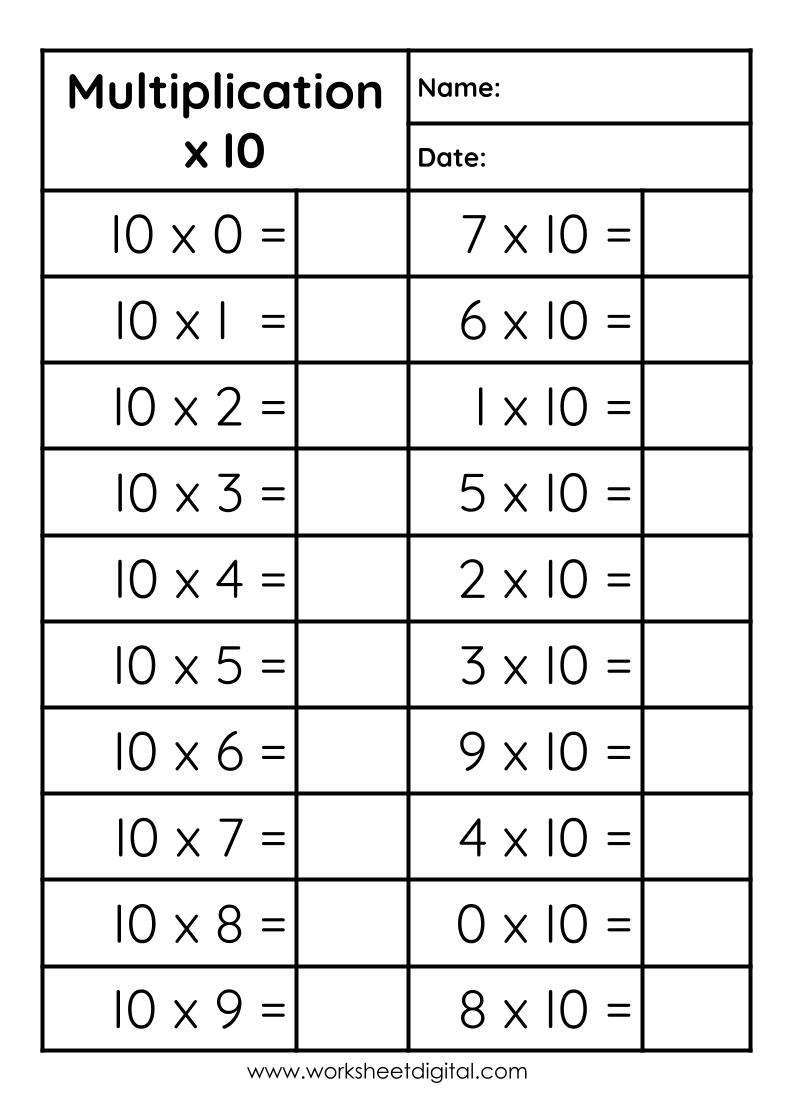 Multiplication 10 Worksheet Digital Worksheets Library