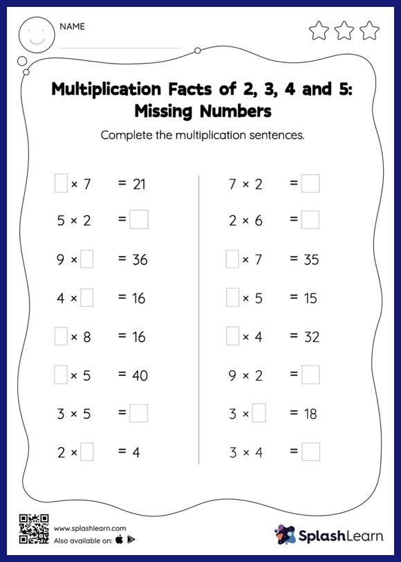 multiplications facts worksheet