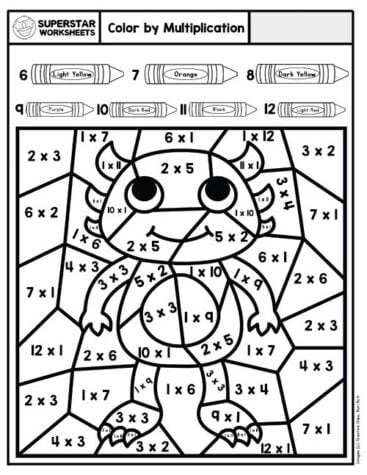 Multiplication Color By Number Superstar Worksheets