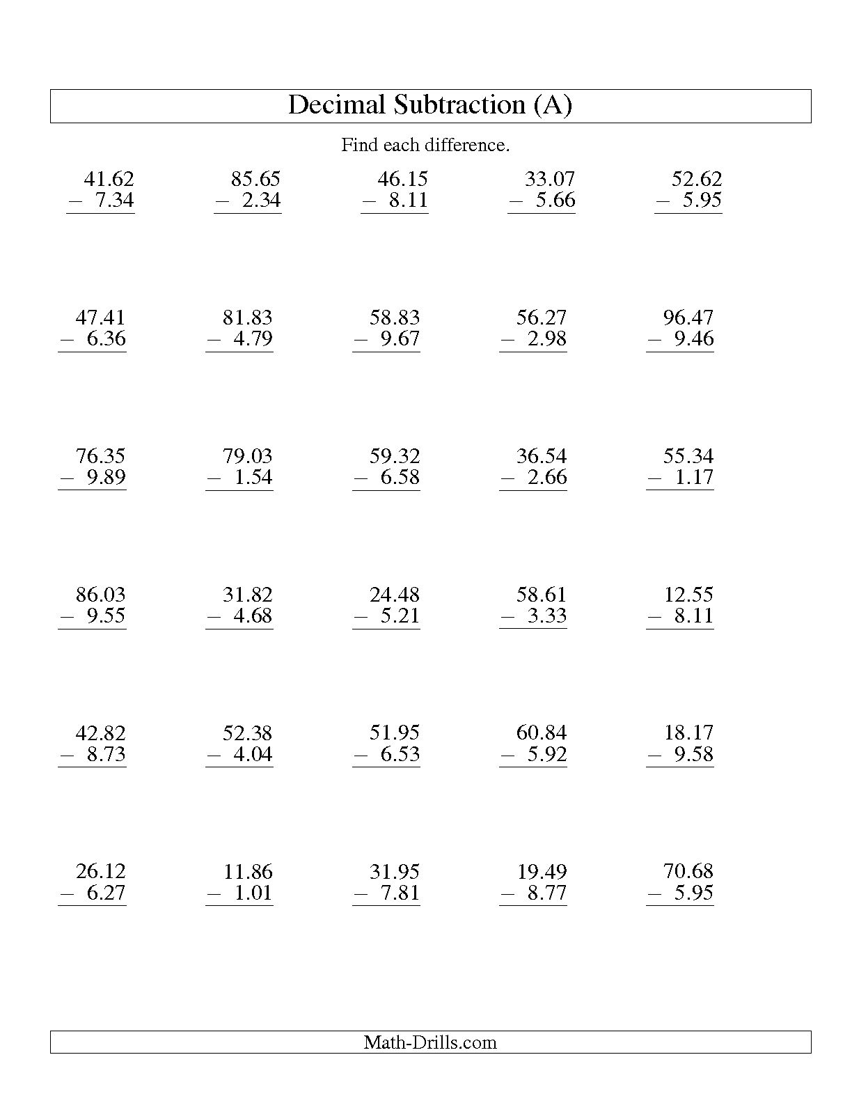 Multiplication Decimals Worksheets Grade 5 Free Printable