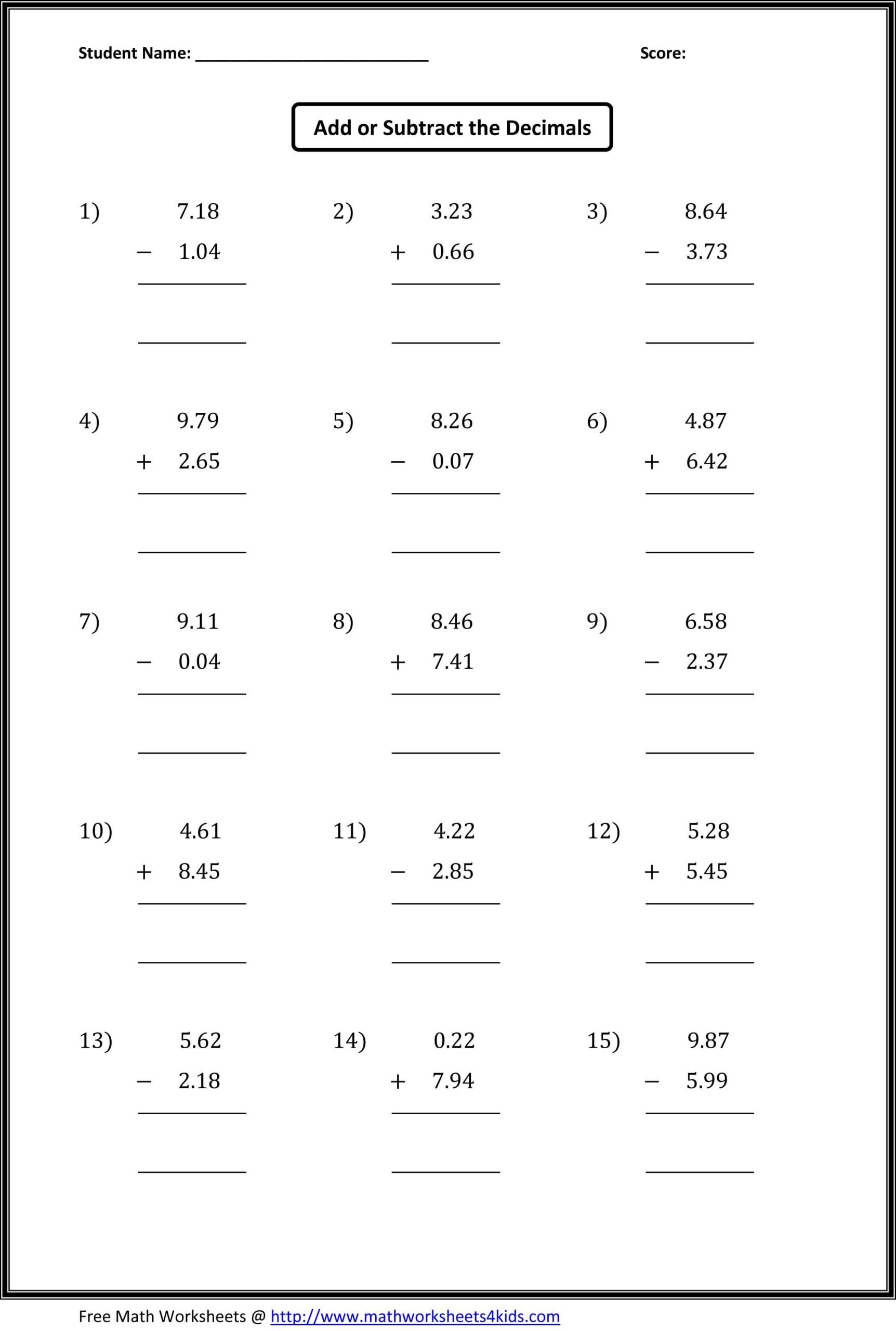 multiplication with decimals worksheets