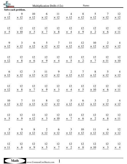 Multiplication Drills 12s Multiplication Worksheets