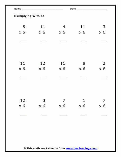 Multiplication Drills 6s Multiplication Worksheets