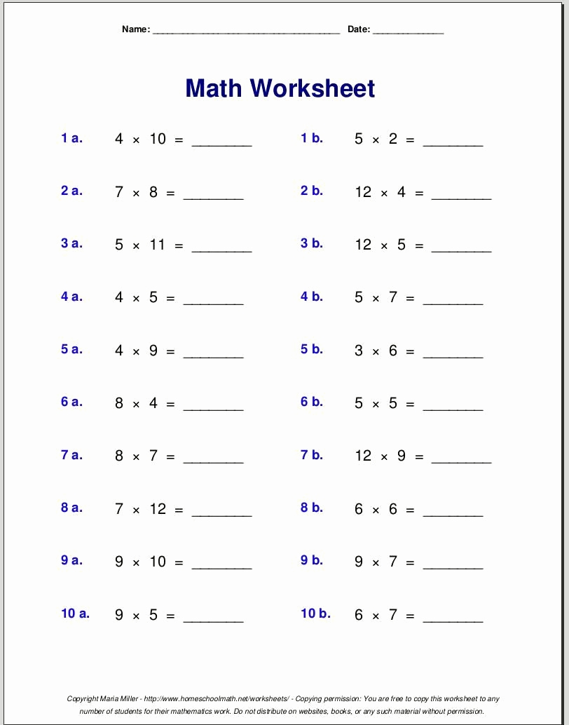 multiplication facts worksheet generator