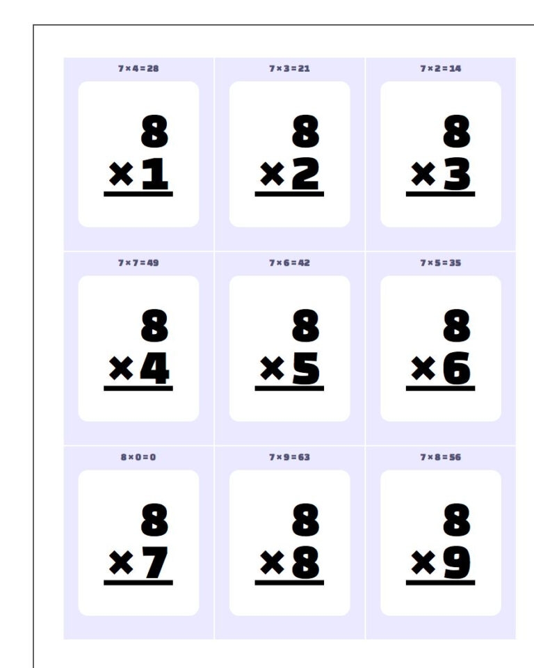 3rd grade printable multiplication flash cards