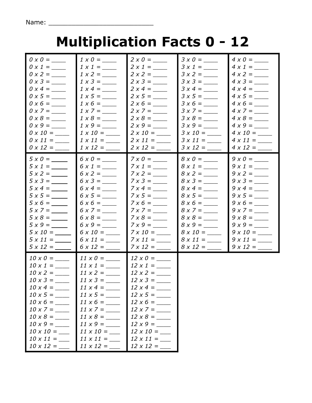 Multiplication Flash Cards Printable With Answers