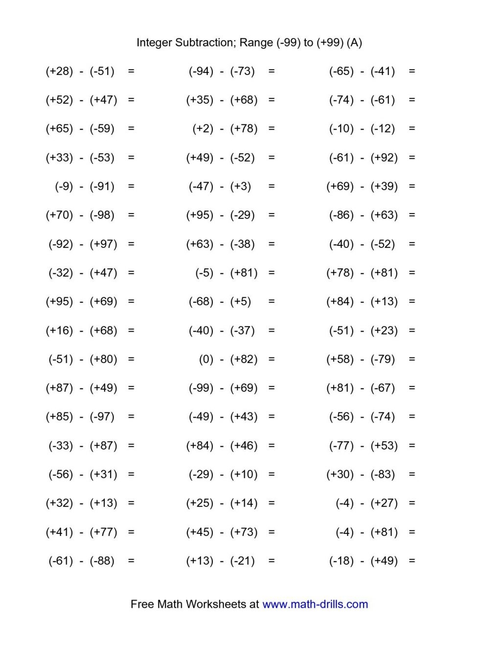 multiplication and division of integers worksheet