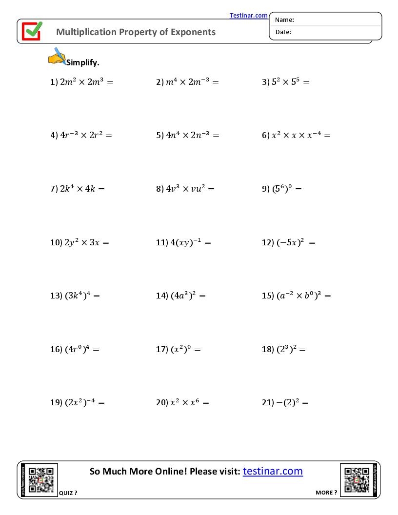 Multiplication Property Of Exponents Worksheets Worksheets Library