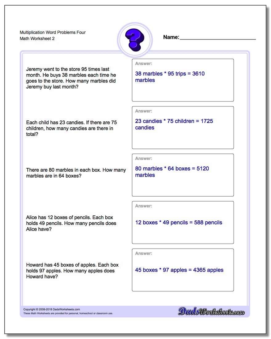multiplication word problems worksheets