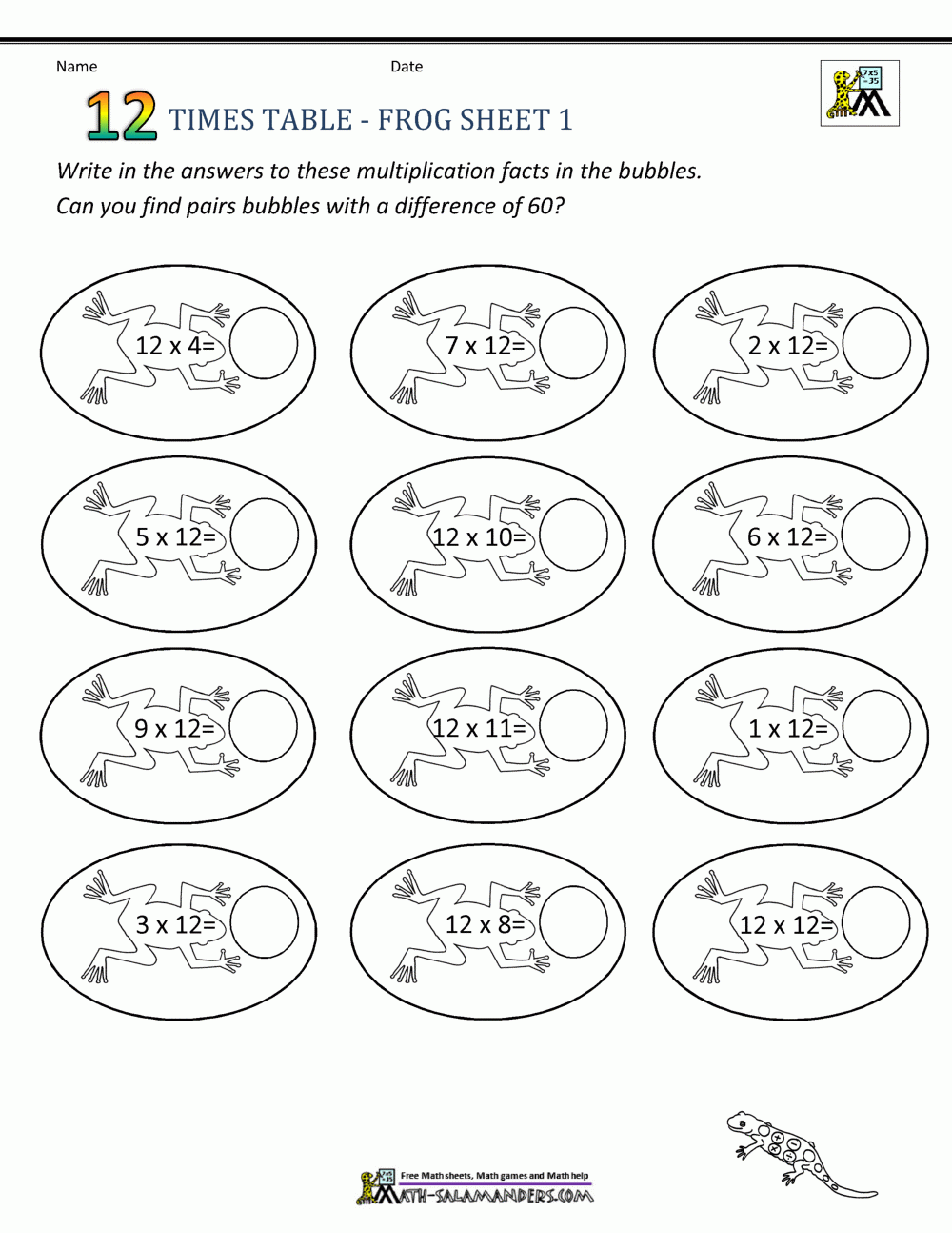 Multiplication Worksheets 12 Times Tables Tolfpb