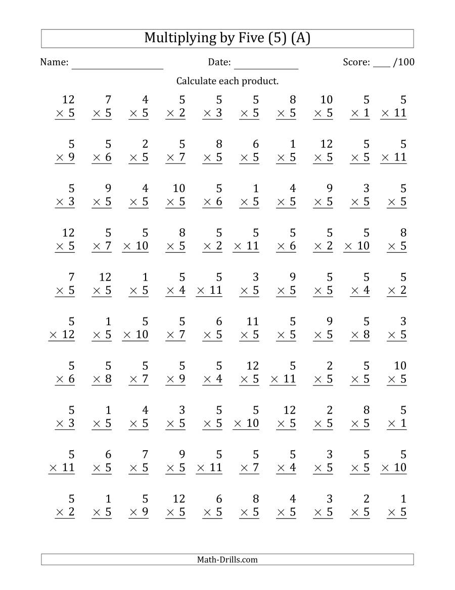 Multiplication Worksheets 5s Free Printable