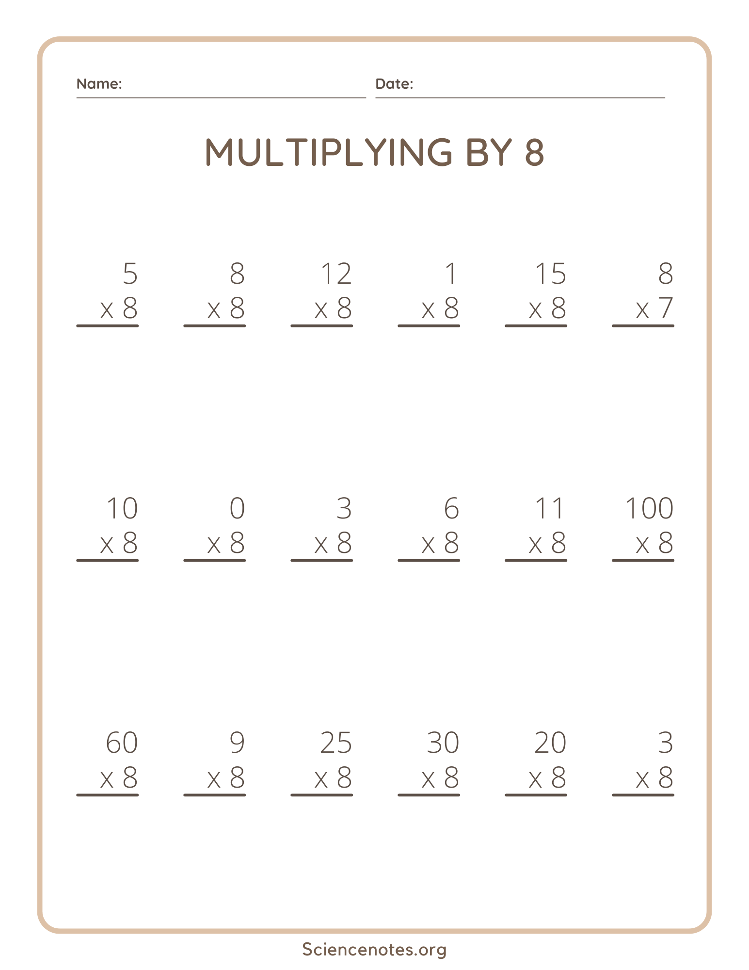 multiplication worksheets by 8
