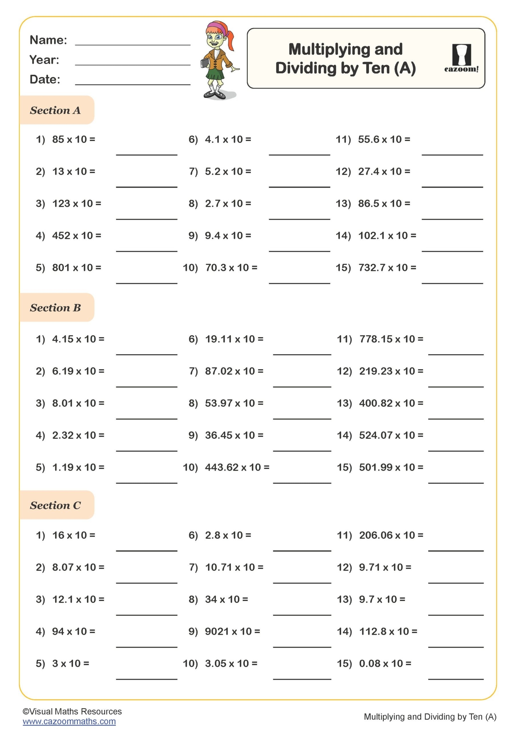 Multiply By 10 Worksheet