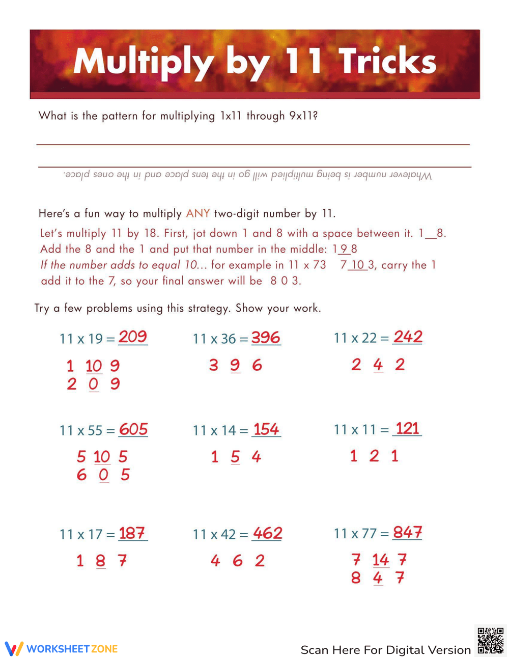 Multiply By 11 Trick Worksheet Worksheets Library