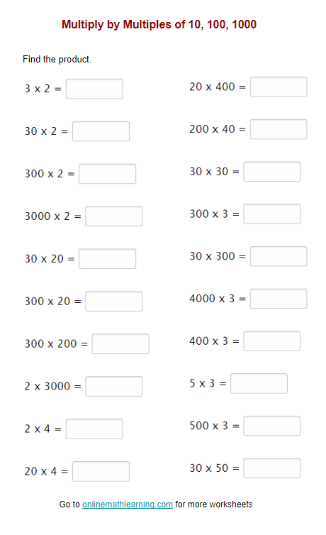 Multiplying 10s Worksheets Printable Online Worksheets Library