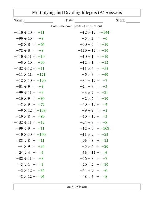 Multiplying And Dividing Negative And Positive Integers From 12 