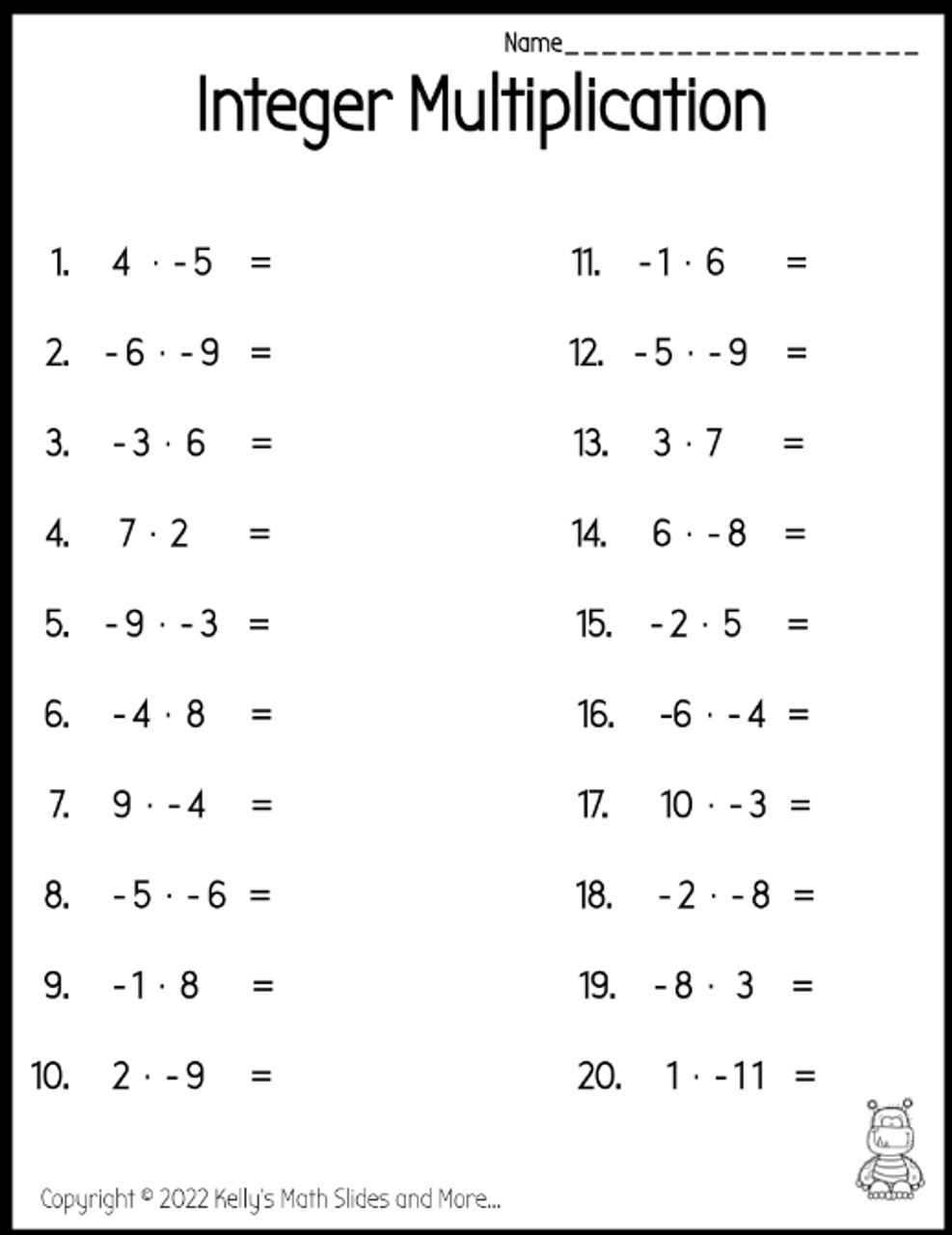 Multiplying Mixed Integers From 50 To 50 100 Questions A