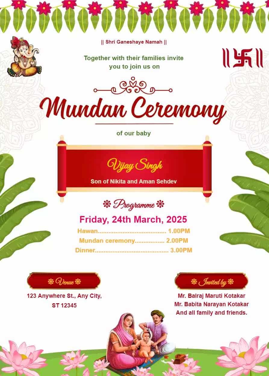 Mundan Ceremony Invitation Card Template Invite Guru