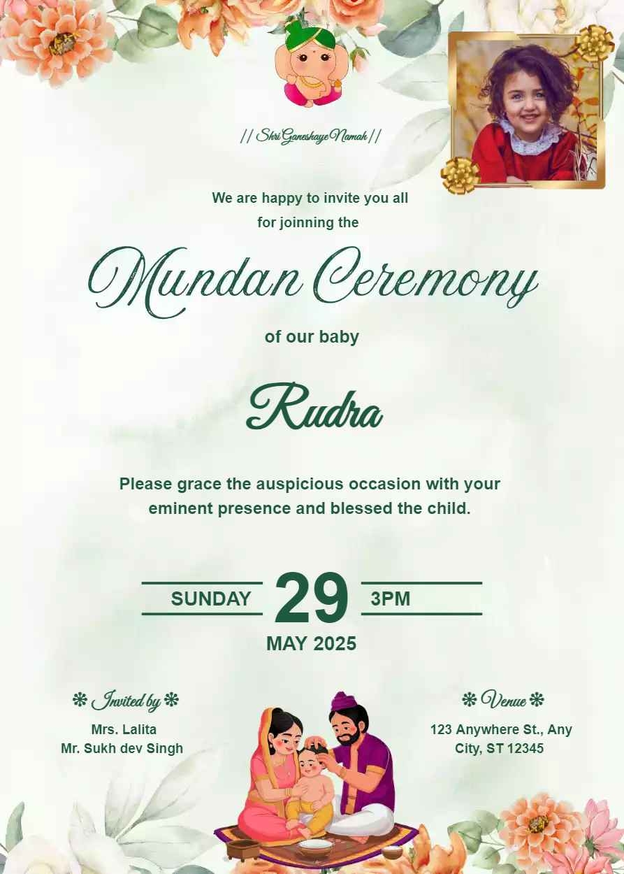 Mundan Ceremony Invitation Card Template Invite Guru