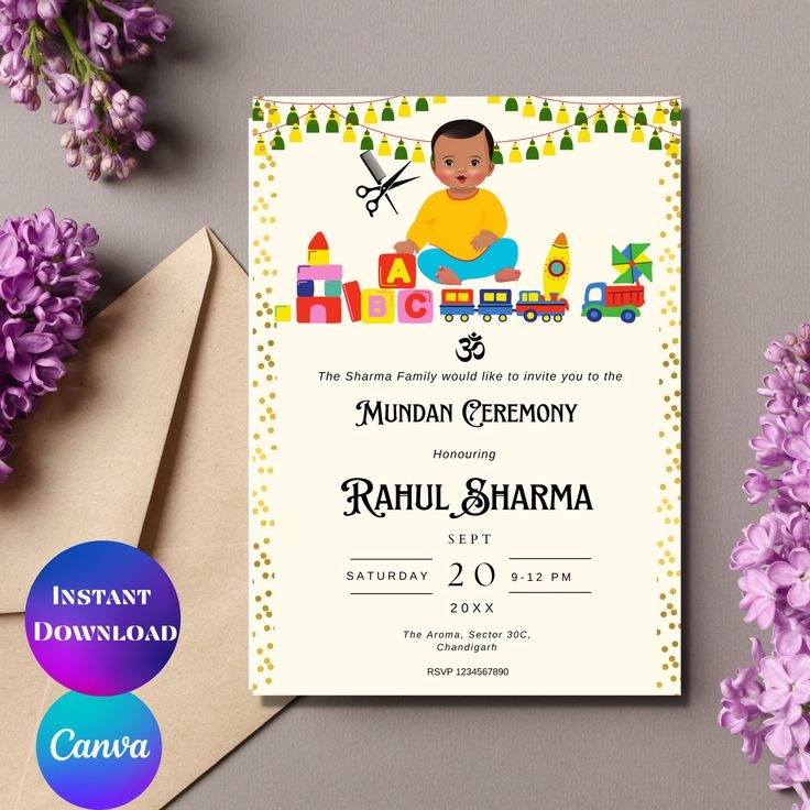 Mundan Invitation Card Mundan Invite Digital Mundan Ceremony Invitation 