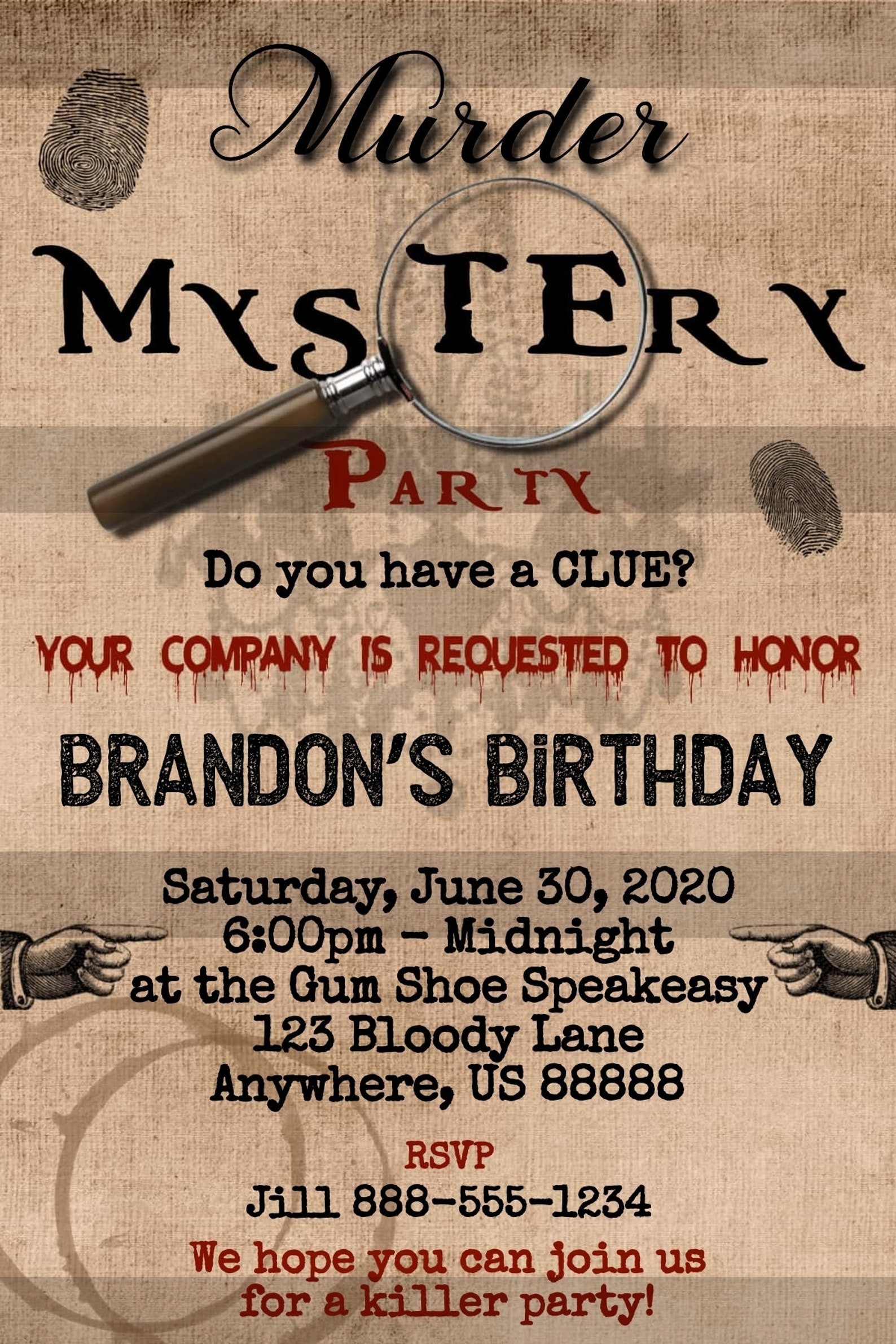 Murder Mystery Party Invitation Murder Mystery Birthday Etsy