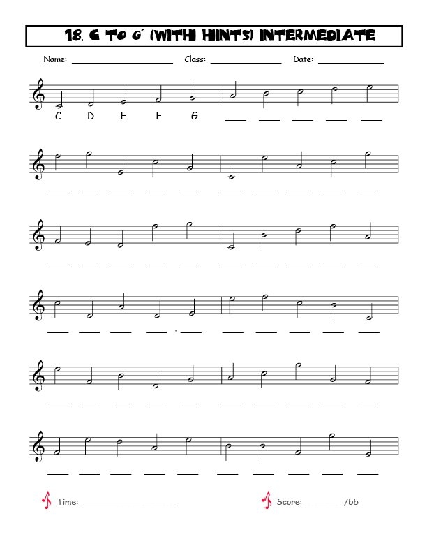 Music Note Name Worksheets