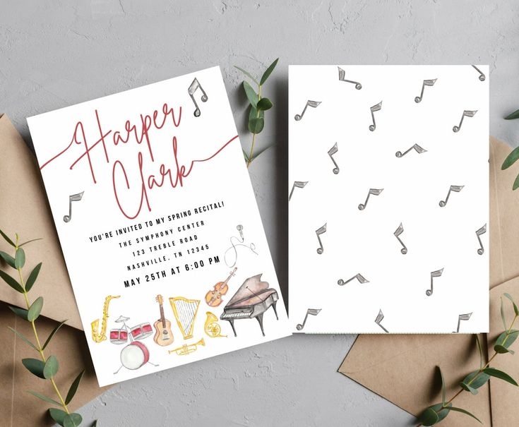 Music Recital Invitation Music Birthday Invite Piano Music Note 