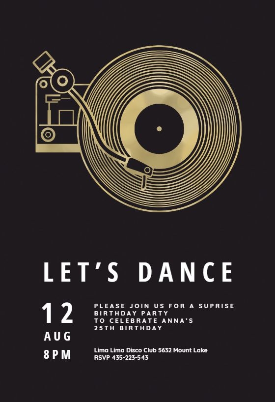 Music Record Player Birthday Invitation Template Free Greetings