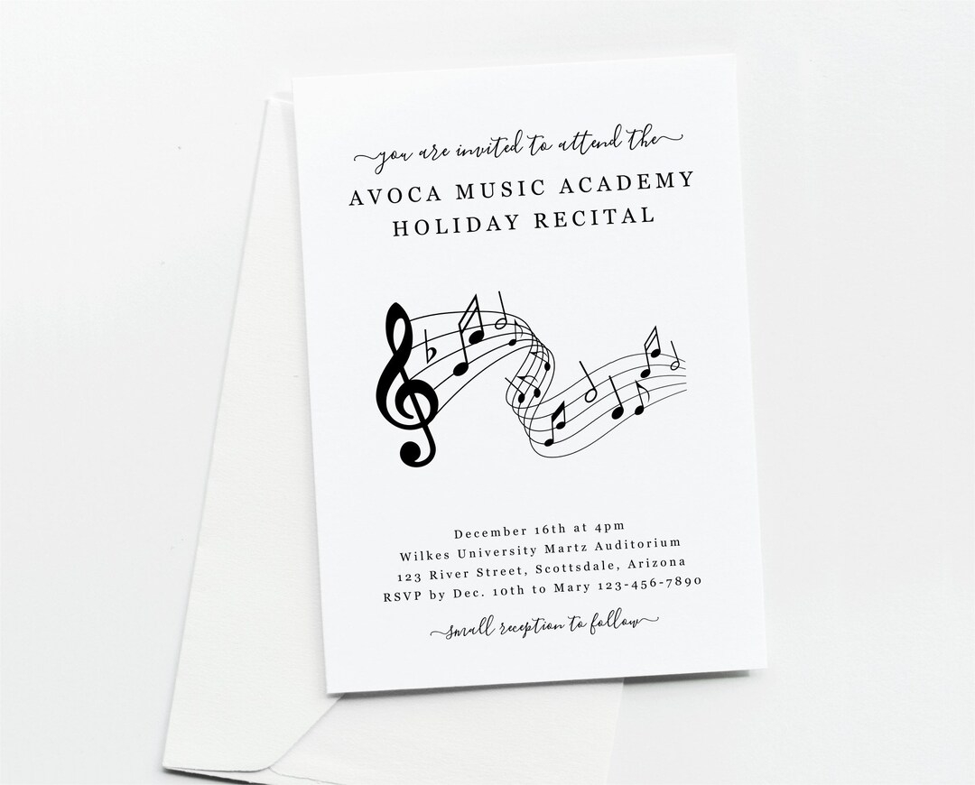 Music Studio Recital Invitation Template Printable Piano Violin Voice 