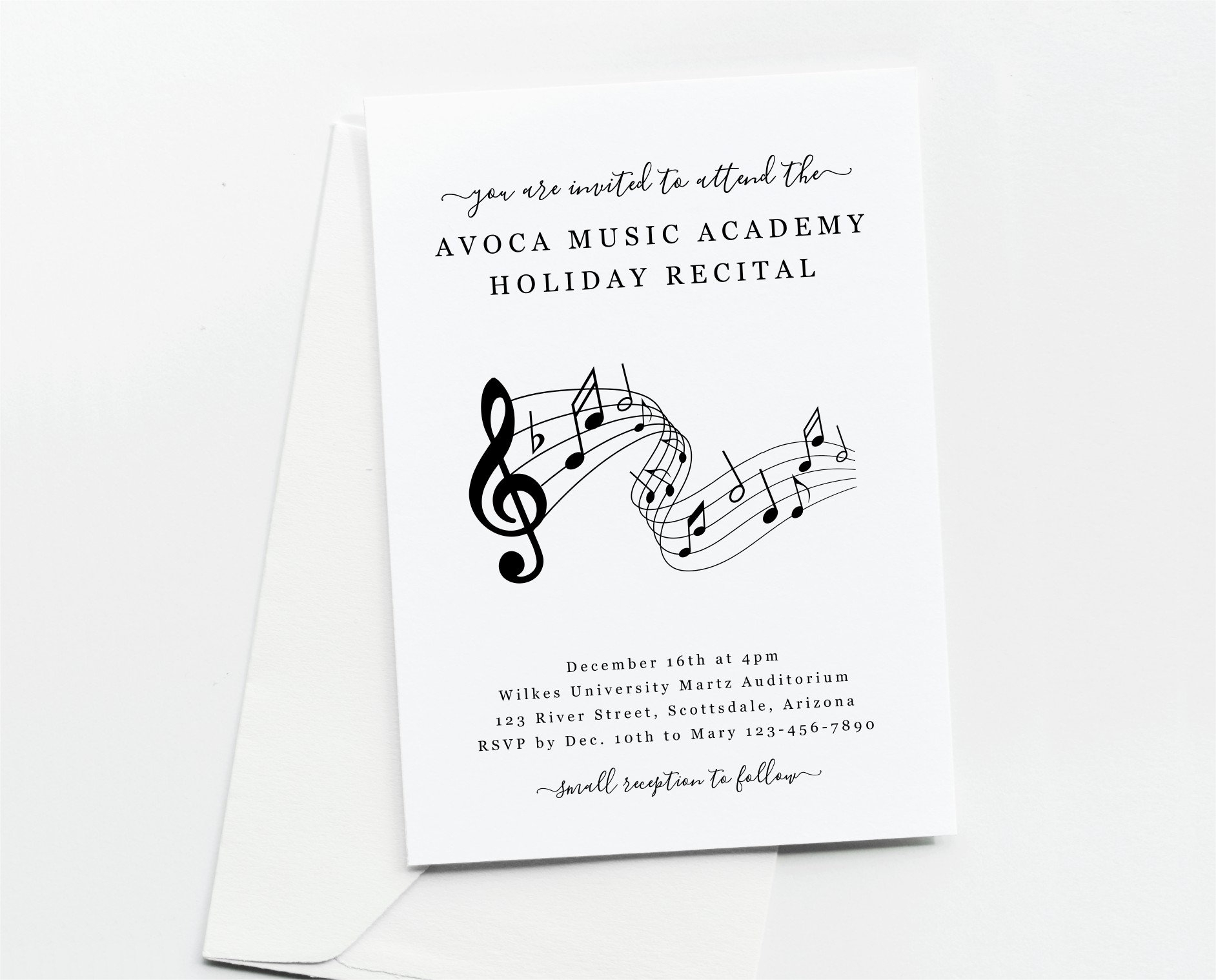 Music Studio Recital Invitation Template Printable Piano Violin Voice